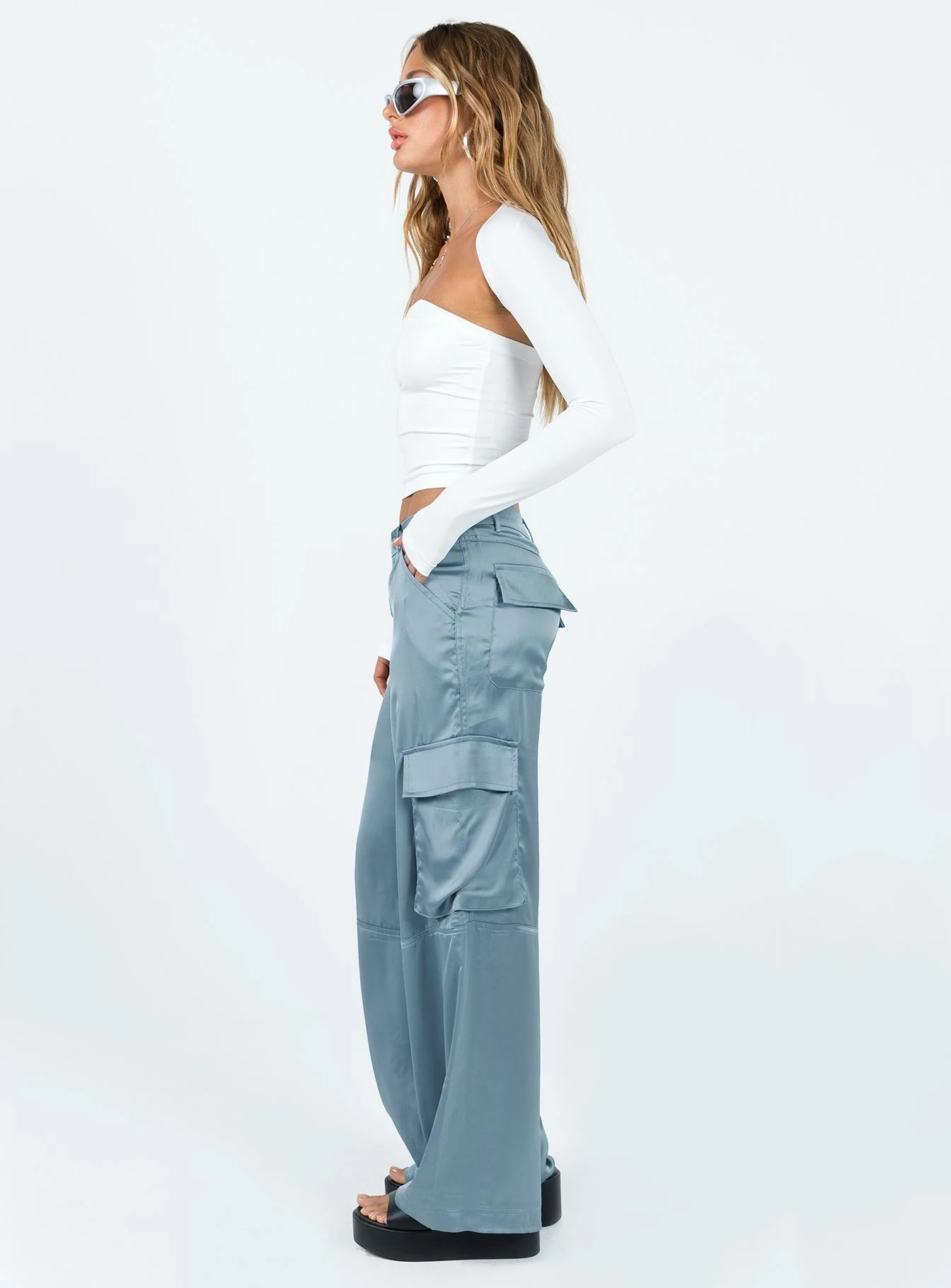 Zora Satin Cargo Pant Blue 3 Zora Satin Cargo Pant Blue - Image 3