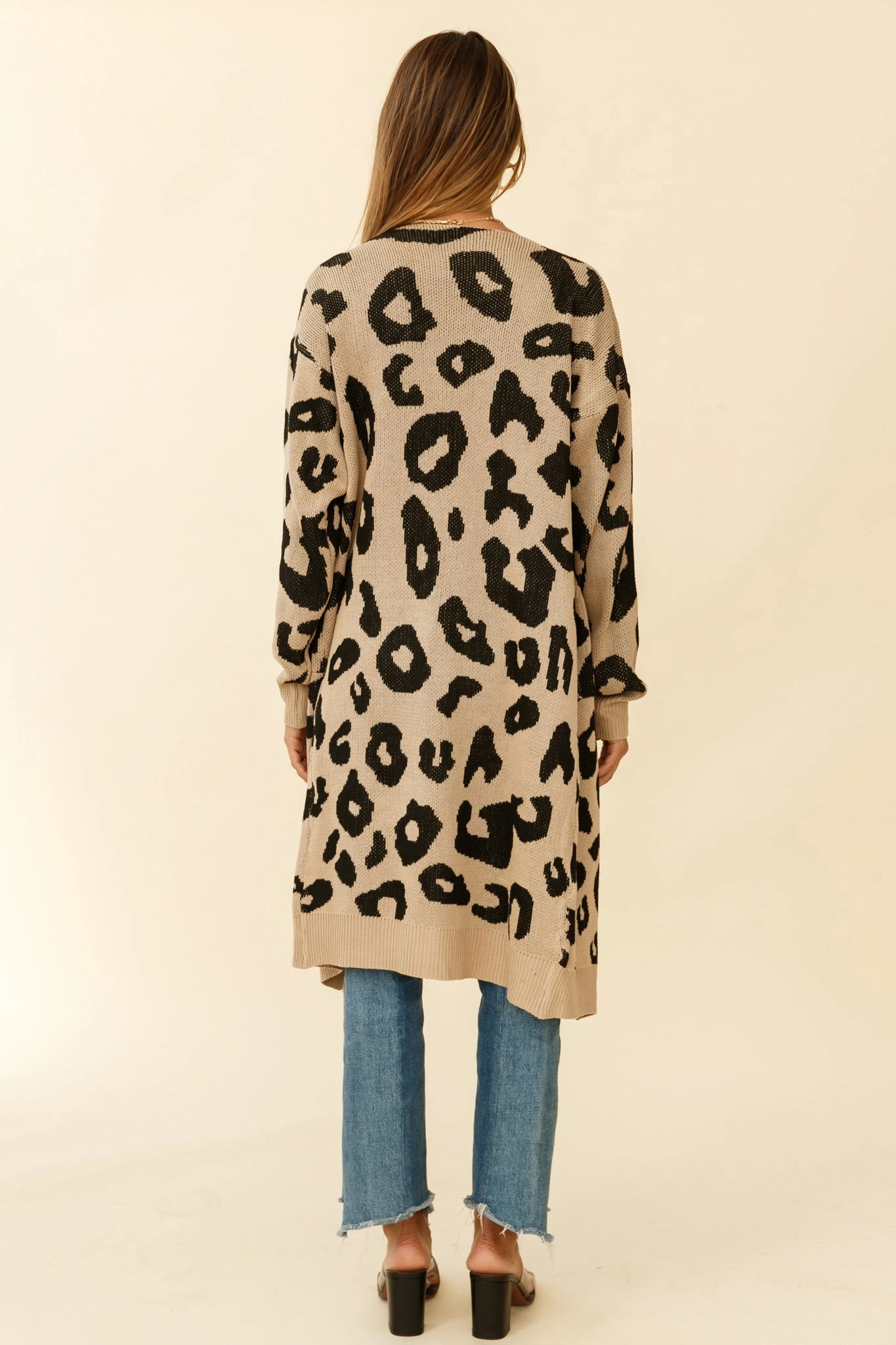 Switch It Up Longline Pocket Knit Cardigan Animal Print Beige 2 Switch It Up Longline Pocket Knit Cardigan Animal Print Beige - Image 2