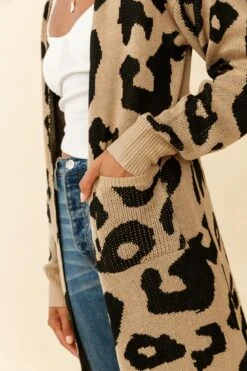 Switch It Up Longline Pocket Knit Cardigan Animal Print Beige 9 Switch It Up Longline Pocket Knit Cardigan Animal Print Beige -Chic Clothing Shop 30014E BEIGE 4 1