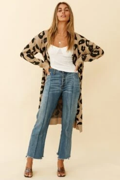 Switch It Up Longline Pocket Knit Cardigan Animal Print Beige 10 Switch It Up Longline Pocket Knit Cardigan Animal Print Beige -Chic Clothing Shop 30014E BEIGE 5 1
