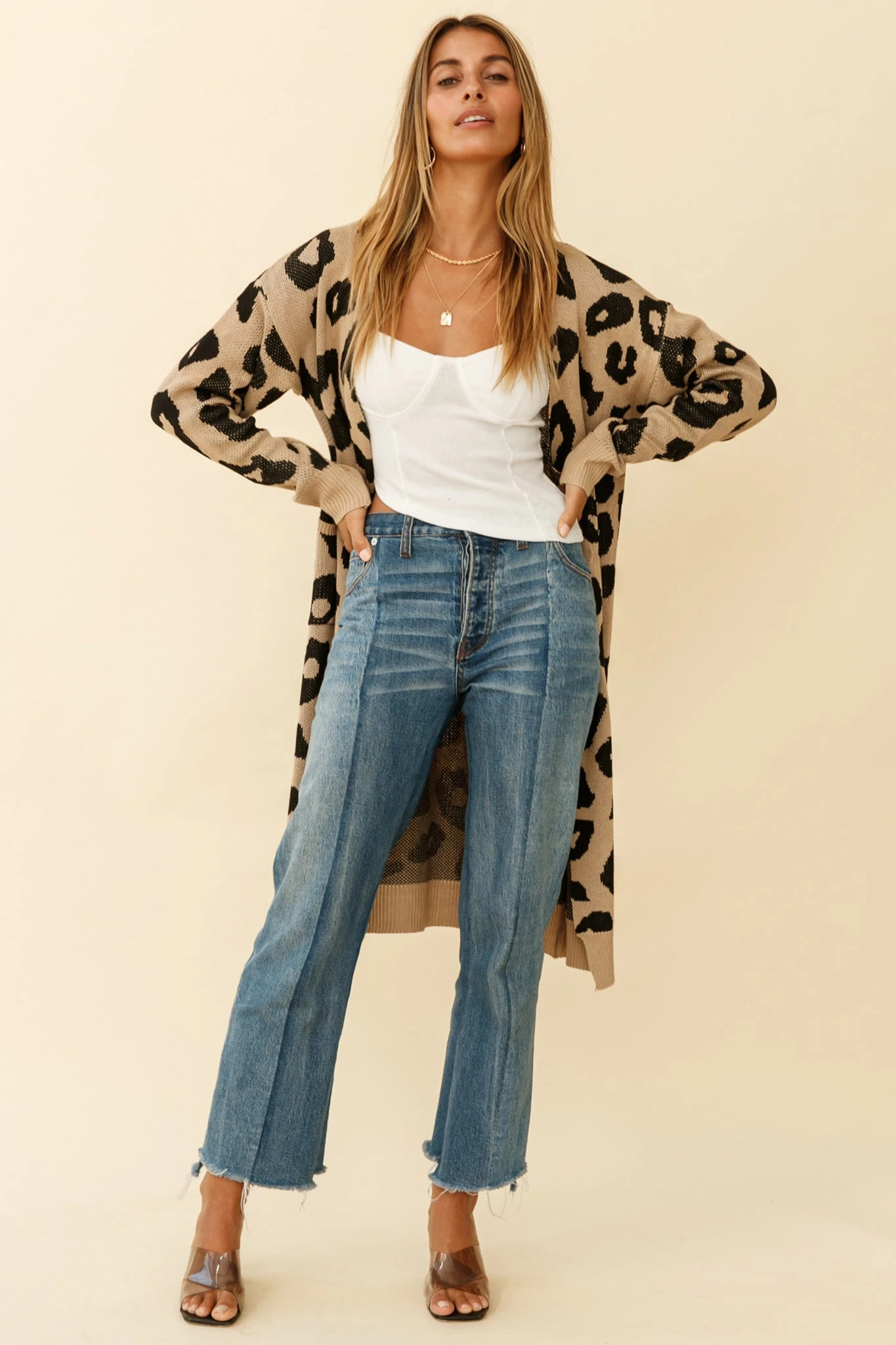 Switch It Up Longline Pocket Knit Cardigan Animal Print Beige 5 Switch It Up Longline Pocket Knit Cardigan Animal Print Beige - Image 5