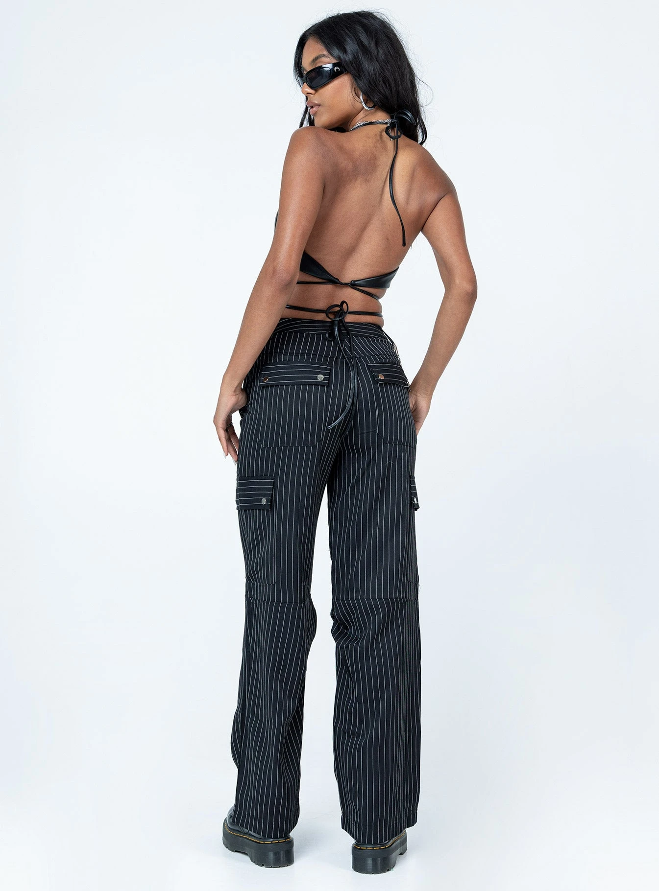 Princess Polly Boyd Pinstripe Cargo Pants Black 5 Princess Polly Boyd Pinstripe Cargo Pants Black - Image 5