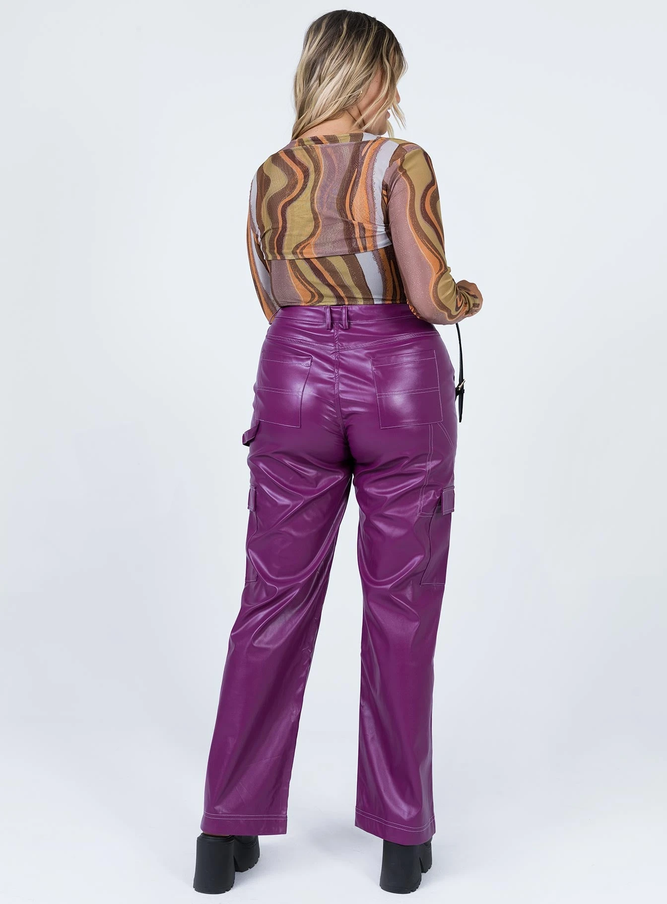 Princess Polly Callum PU Cargo Pants Purple 5 Princess Polly Callum PU Cargo Pants Purple - Image 5