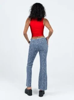 Princess Polly Loweana Low Rise Jacquard Flare Jean Blue Denim -Chic Clothing Shop 4 modelinfo kristen us2 6c0c54c1 b52a 48ca ac95 a3e3f603eaa6