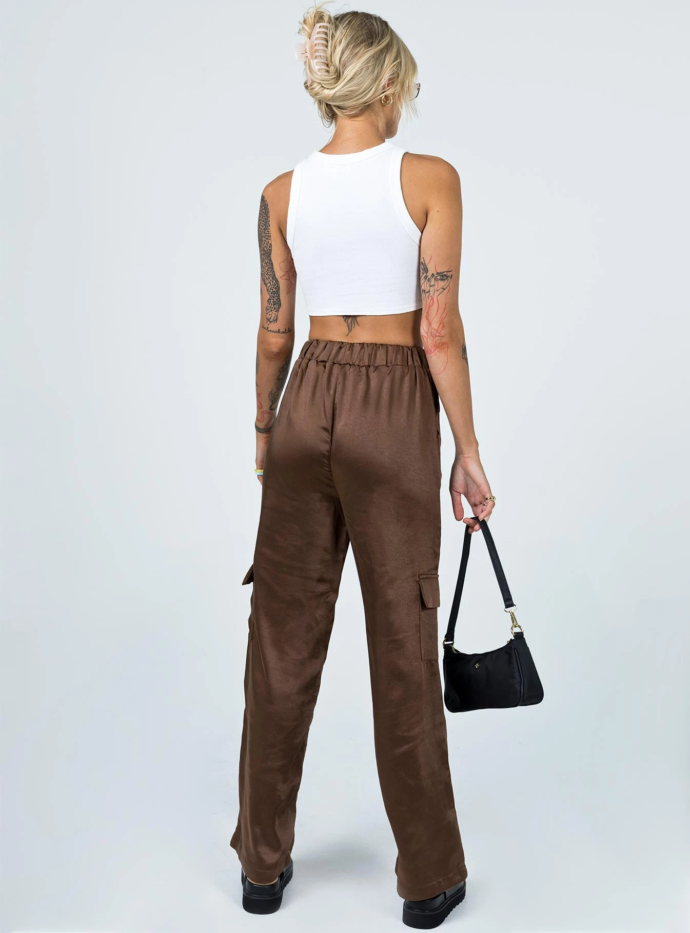 Princess Polly Shannon Satin Cargo Pant Brown 4 Princess Polly Shannon Satin Cargo Pant Brown - Image 4