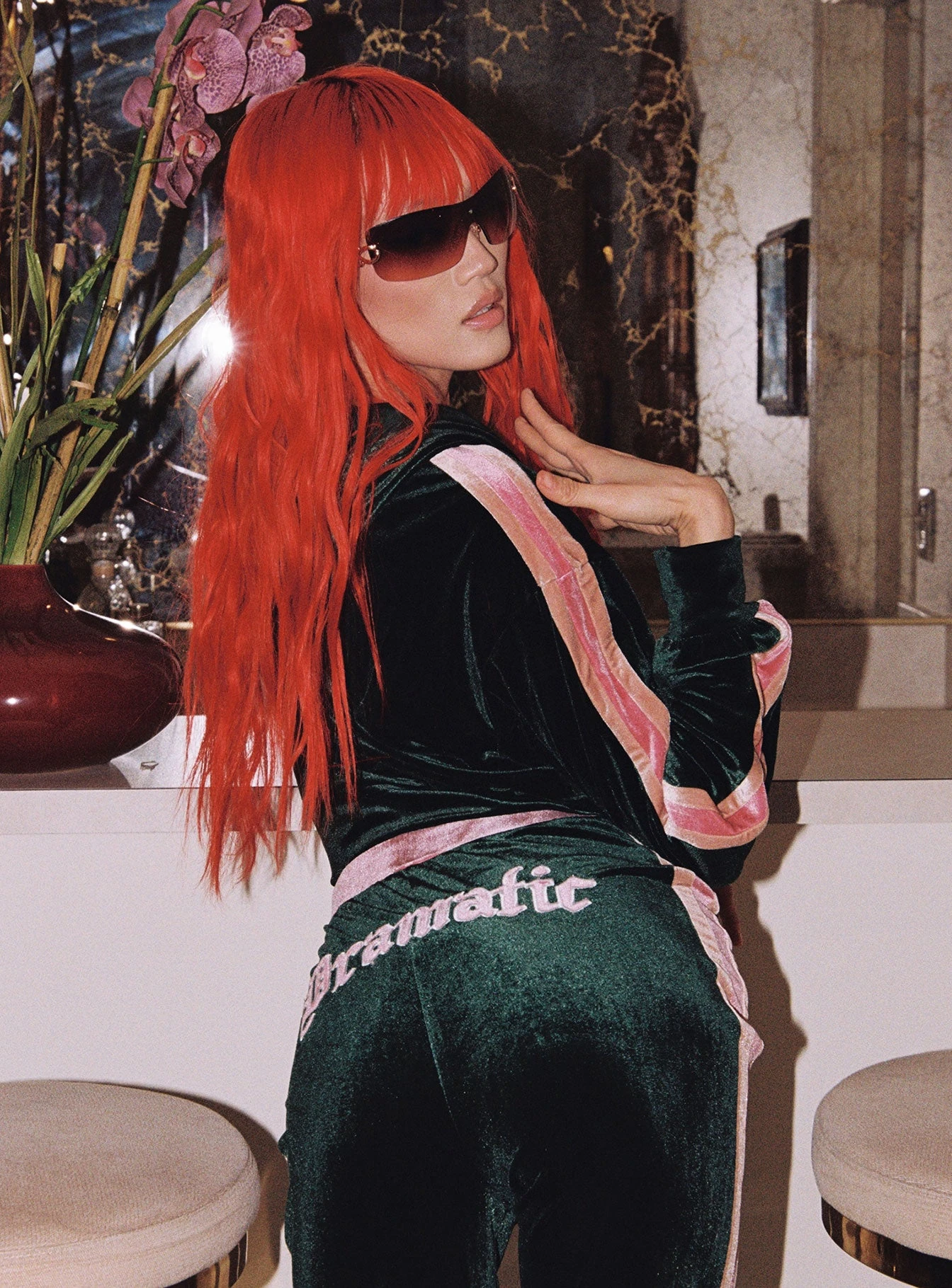 Princess Polly Don't Be Dramatic Velour Track Pants Green 5 Princess Polly Don't Be Dramatic Velour Track Pants Green - Image 5