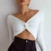 Dream Weaver Long Sleeve Twist Bust Crop Top White