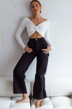 Dream Weaver Long Sleeve Twist Bust Crop Top White 9 Dream Weaver Long Sleeve Twist Bust Crop Top White -Chic Clothing Shop 71023D WHITE 2