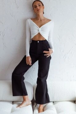 Dream Weaver Long Sleeve Twist Bust Crop Top White 11 Dream Weaver Long Sleeve Twist Bust Crop Top White -Chic Clothing Shop 71023D WHITE 5