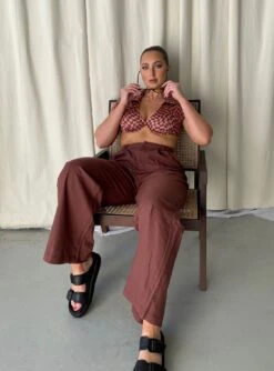 Princess Polly Ayla Linen Pants Chocolate Brown