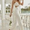 Bellagio Flared Leg Ribbed Knit Jumpsuit White