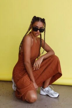 Mikah Knit Halterneck Midi Dress Mocha -Chic Clothing Shop CM4017D 20MOCHA 5