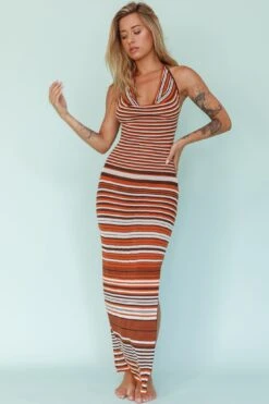 Azure Shores Knit Midi Dress Striped Tan -Chic Clothing Shop CM5048H 20TAN 20MULTI 6