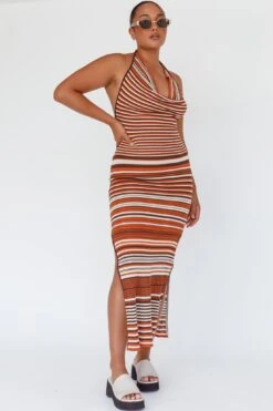 Azure Shores Knit Midi Dress Striped Tan -Chic Clothing Shop CM5048H 20TAN 20MULTI 7