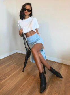 Princess Polly Mccaul Crop Tee White -Chic Clothing Shop MCCAUL CROP TEE WHITE TANNA MIDI SKIRT BLUE