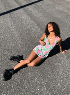 Princess Polly Quincy Mini Dress Green / Pink Floral -Chic Clothing Shop QUINCY MINI DRESS GREEN PINK FLORAL DR. MARTENS JADON BOOTS BLACK POLISHED