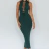 Brand New Day Lace-Up Bust Knit Midi Dress Emerald