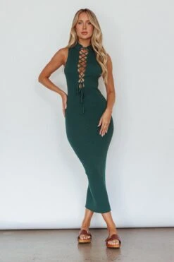 Brand New Day Lace-Up Bust Knit Midi Dress Emerald 7 Brand New Day Lace-Up Bust Knit Midi Dress Emerald -Chic Clothing Shop SN0088D 20EMERALD 2