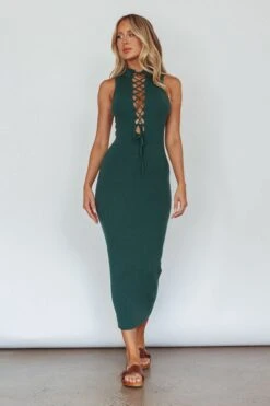 Brand New Day Lace-Up Bust Knit Midi Dress Emerald 8 Brand New Day Lace-Up Bust Knit Midi Dress Emerald -Chic Clothing Shop SN0088D 20EMERALD 4