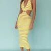 Makaria Cut-Out Crochet Midi Dress Lemon