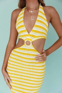 Makaria Cut-Out Crochet Midi Dress Lemon -Chic Clothing Shop SR0694JLEMON 4