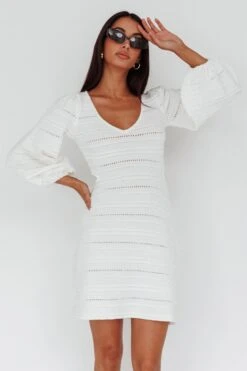Meredith Long Sleeve Cut-Out Mini Dress White -Chic Clothing Shop SR0856J01 20WHITE 6
