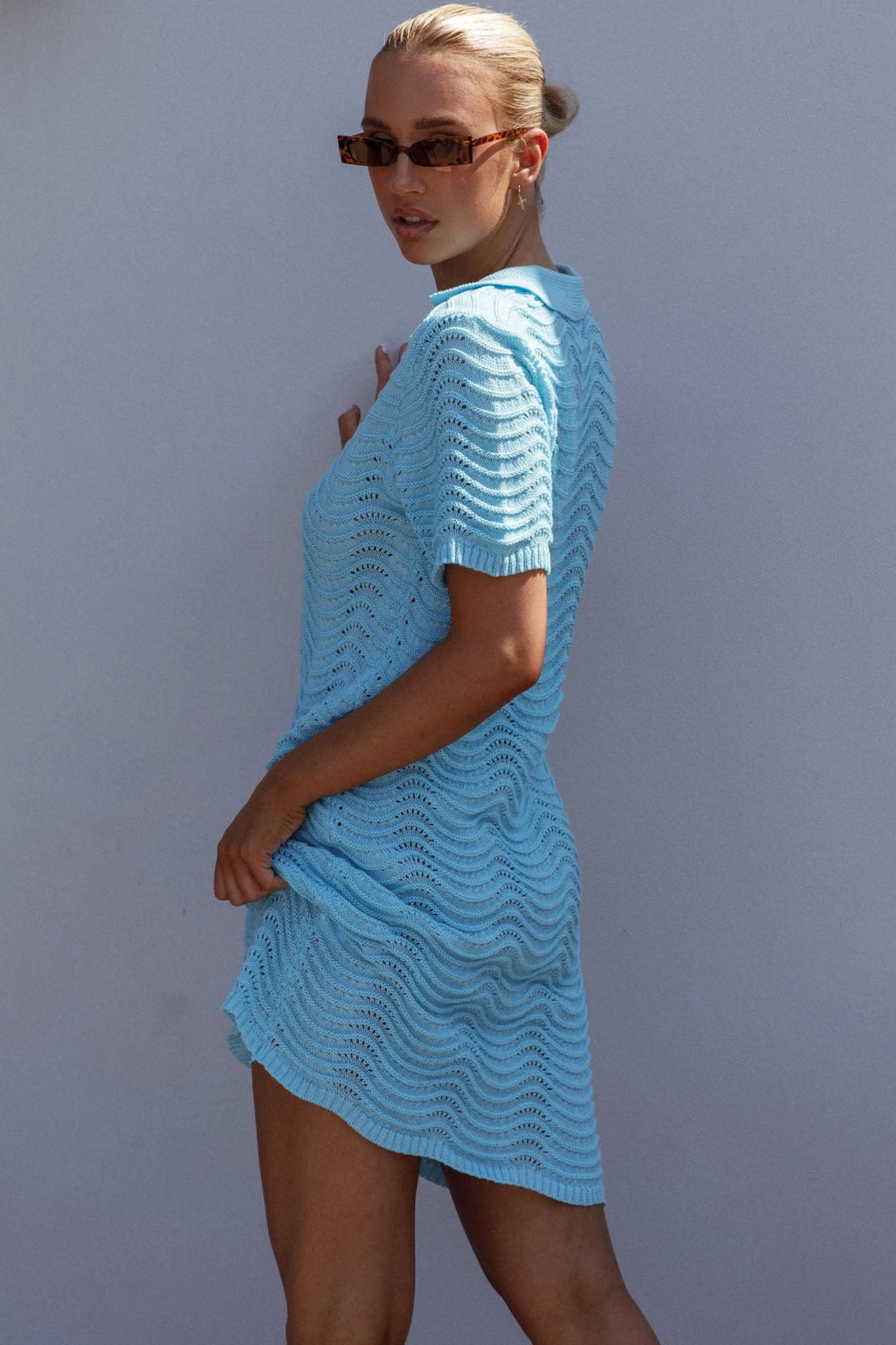 Glennon Crochet Shirt Dress Soft Blue 2 Glennon Crochet Shirt Dress Soft Blue - Image 2