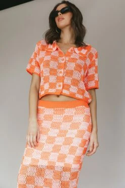 Byron Bay Crochet Buttoned Top Sunset 30 Byron Bay Crochet Buttoned Top Sunset -Chic Clothing Shop ST3654D T 20SUNSET 8