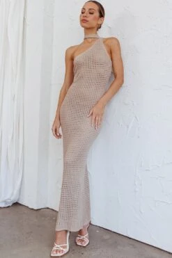 Next Level One-Shoulder Crochet Maxi Dress Beige -Chic Clothing Shop ST3920H 20BEIGE 5