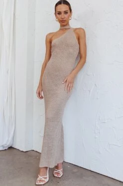 Next Level One-Shoulder Crochet Maxi Dress Beige -Chic Clothing Shop ST3920H 20BEIGE 6