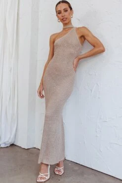 Next Level One-Shoulder Crochet Maxi Dress Beige -Chic Clothing Shop ST3920H 20BEIGE 8