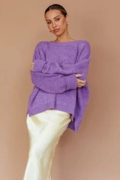 Kayce Dropped Shoulder Knit Sweater Purple -Chic Clothing Shop ST3945D 20PURPLE 2