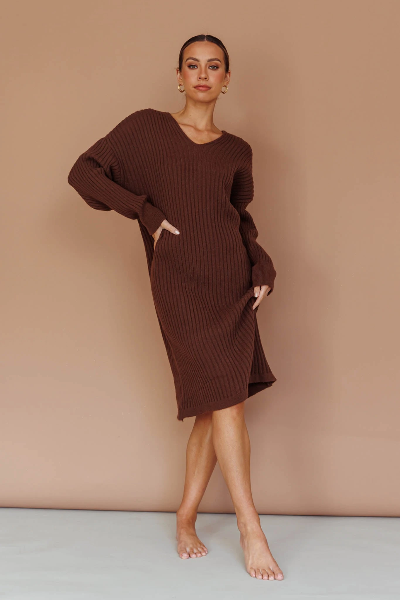 Autumn Hooded Sweater Midi Dress Chocolate 1 Autumn Hooded Sweater Midi Dress Chocolate