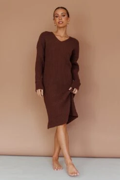Autumn Hooded Sweater Midi Dress Chocolate 9 Autumn Hooded Sweater Midi Dress Chocolate -Chic Clothing Shop ST3949D 20CHOCOLATE 2