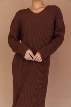 Autumn Hooded Sweater Midi Dress Chocolate 10 Autumn Hooded Sweater Midi Dress Chocolate -Chic Clothing Shop ST3949D 20CHOCOLATE 4