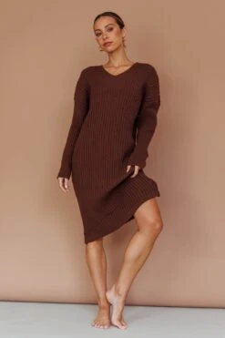 Autumn Hooded Sweater Midi Dress Chocolate 11 Autumn Hooded Sweater Midi Dress Chocolate -Chic Clothing Shop ST3949D 20CHOCOLATE 5