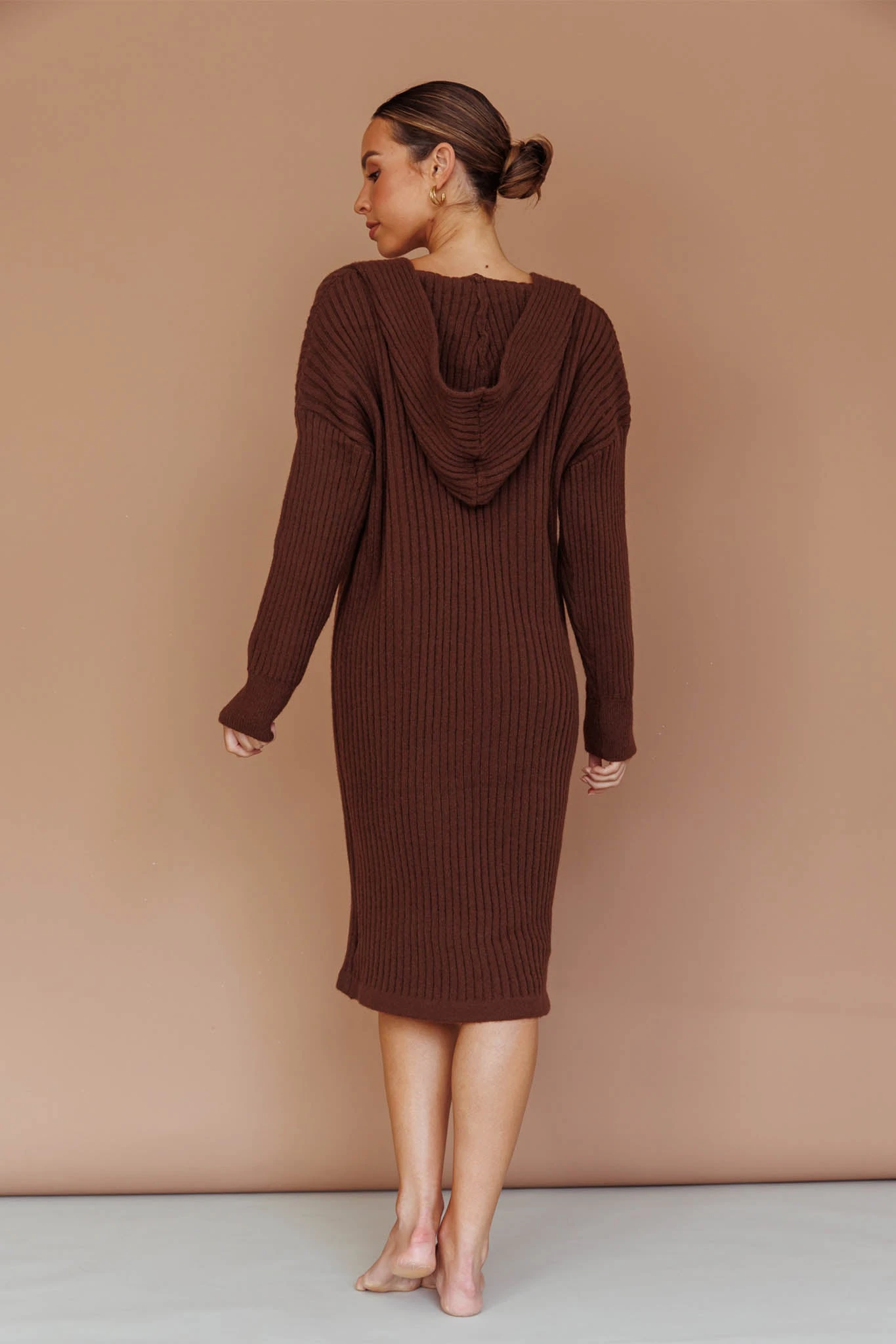 Autumn Hooded Sweater Midi Dress Chocolate 6 Autumn Hooded Sweater Midi Dress Chocolate - Image 6
