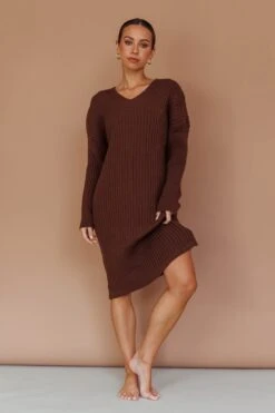Autumn Hooded Sweater Midi Dress Chocolate 13 Autumn Hooded Sweater Midi Dress Chocolate -Chic Clothing Shop ST3949D 20CHOCOLATE 7