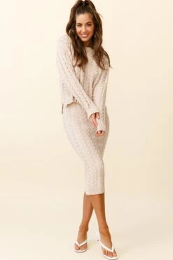Cozy Up Cable Knit Midi Skirt Beige 10 Cozy Up Cable Knit Midi Skirt Beige -Chic Clothing Shop ZNL033 BEIGE 5
