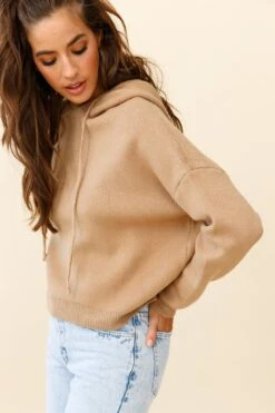 Nightrider Drop Sleeve Hooded Sweater Camel -Chic Clothing Shop ZNL043 CAMEL 6