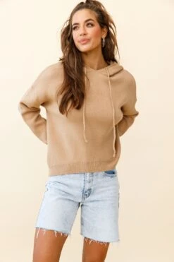 Nightrider Drop Sleeve Hooded Sweater Camel -Chic Clothing Shop ZNL043 CAMEL 8