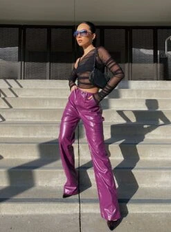 Princess Polly Callum PU Cargo Pants Purple