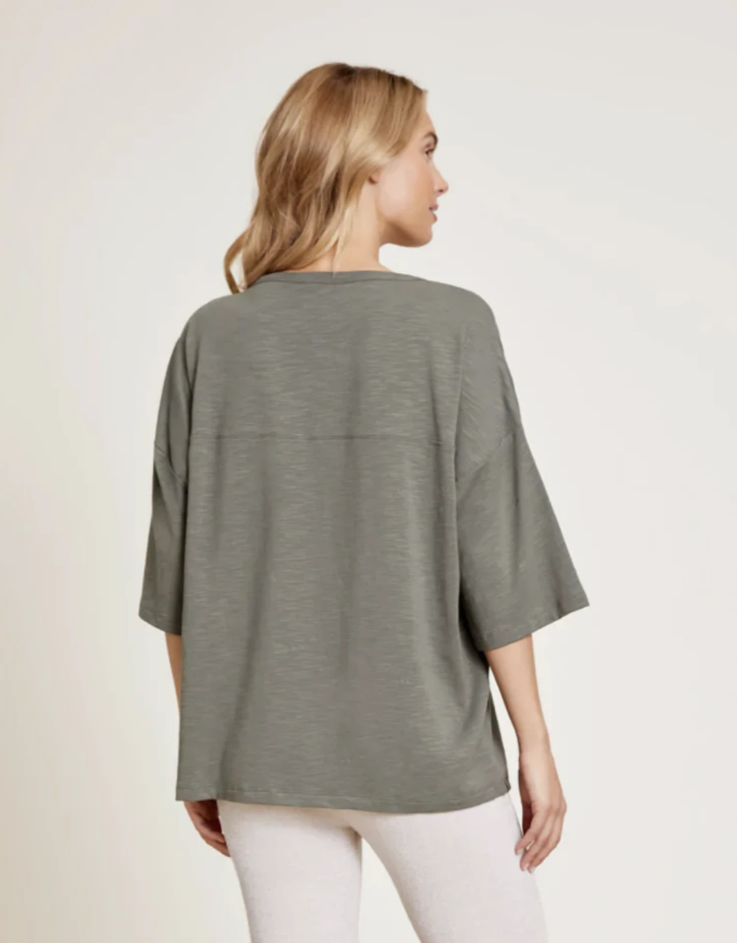 Barefoot Dreams Slub Jersey V-Neck Boxy Tee Olive Branch 2 Barefoot Dreams Slub Jersey V-Neck Boxy Tee Olive Branch - Image 2