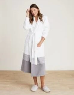 Cozy Chic Heathered Stripe Robe White/Dove Gray
