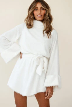Kiara High Neck Kimono Sleeve Knit Dress White -Chic Clothing Shop cm0148d white 190903sl0681