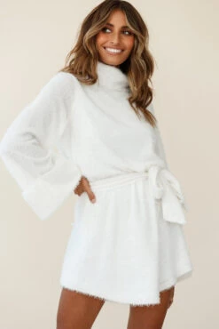 Kiara High Neck Kimono Sleeve Knit Dress White -Chic Clothing Shop cm0148d white 190903sl0682