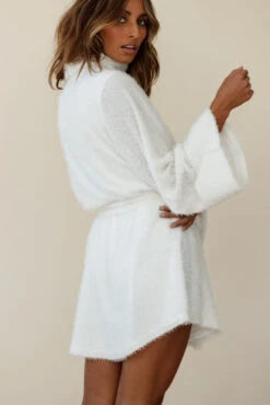 Kiara High Neck Kimono Sleeve Knit Dress White -Chic Clothing Shop cm0148d white 190903sl0688