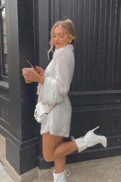 Kiara High Neck Kimono Sleeve Knit Dress White -Chic Clothing Shop cm0148d white influencer