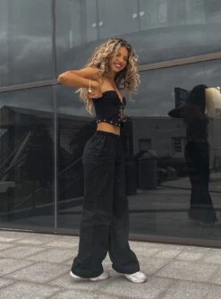 Princess Polly Jaya Elastic Cargo Pants Black