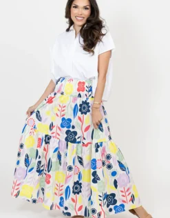 Karlie Abstract Floral Smock Waist Maxi Skirt